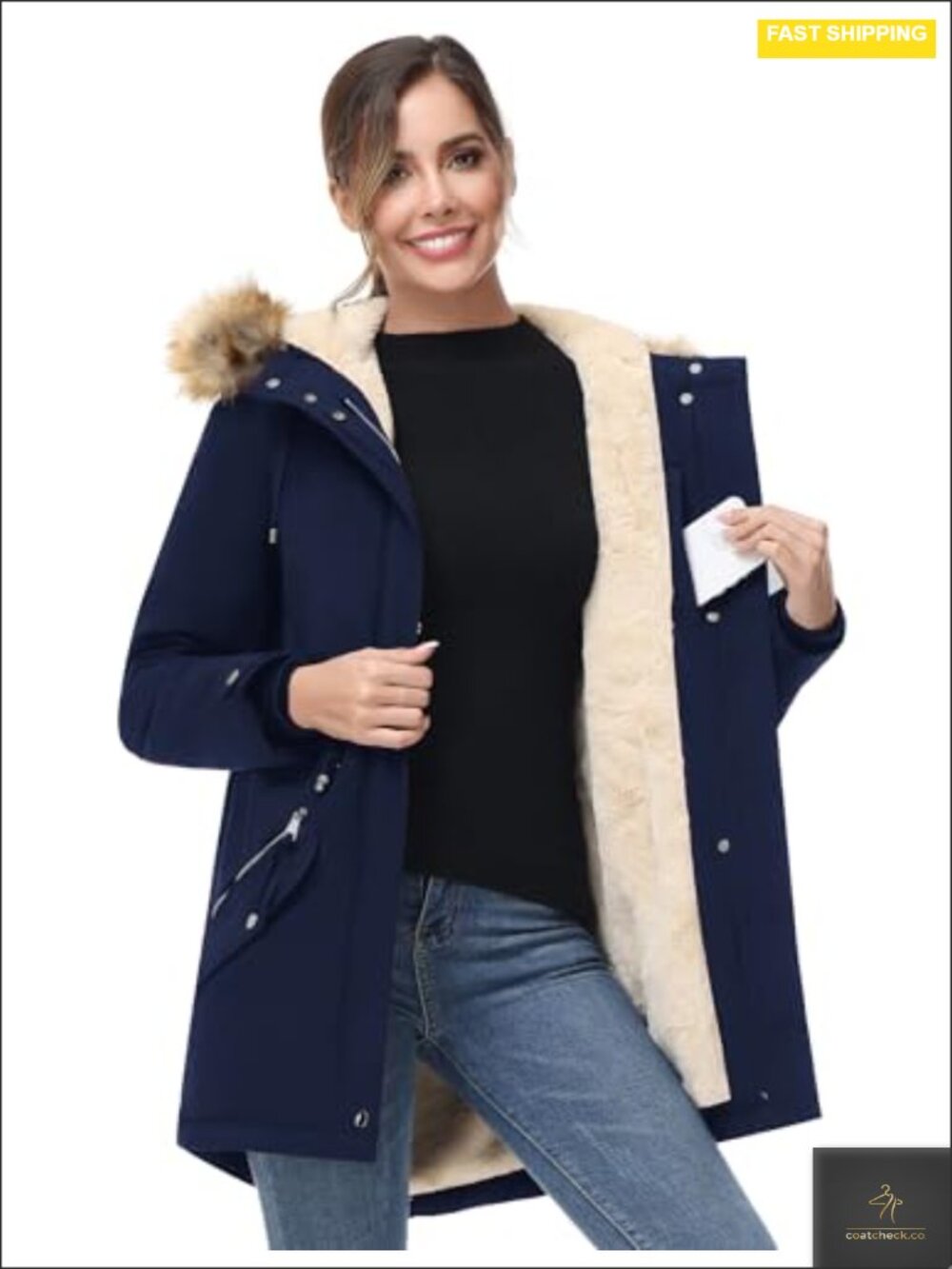 Waterproof Sherpa Fleece-Lined Winter Parka Coat with Detachable Faux Fur Hood